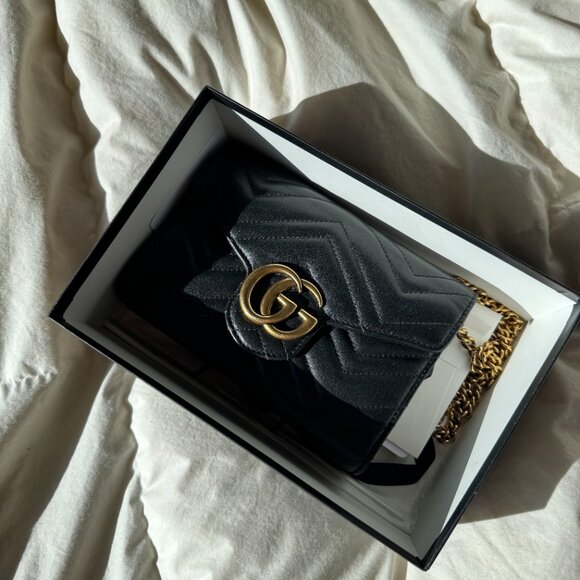 Black Gucci GG Marmont Wallet on Chain Purse - Picture 12 of 15